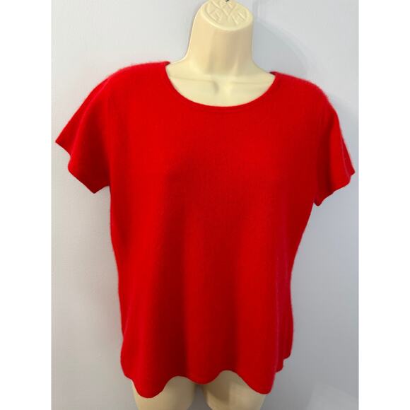 Vintage William Kasper Cashmere Sweater Short Sleeve Pullover Red Crewneck Sz M - Picture 2 of 9